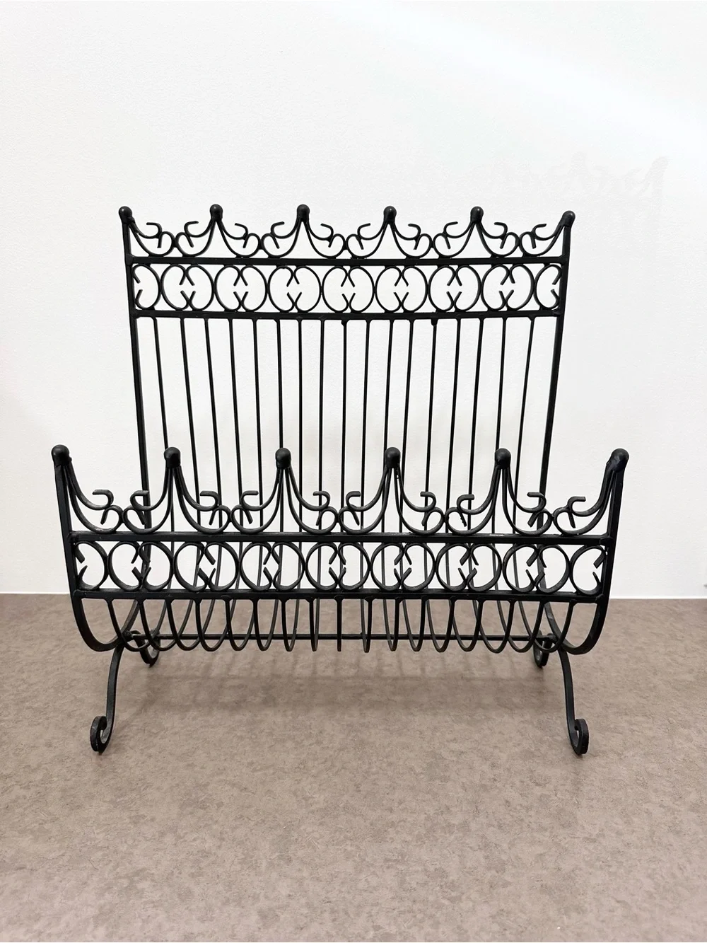 Vintage Victorian Style Decorative Black Iron Metal Magazine Rack or Music Stand